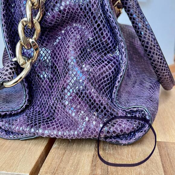 Michael Kors Hamilton Leather Purse Purple Snake Print Gold Chain - Picture 13 of 16